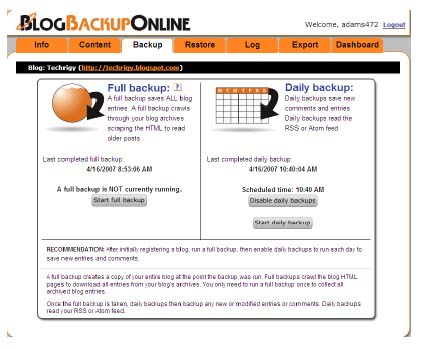 free backing up your blogs online